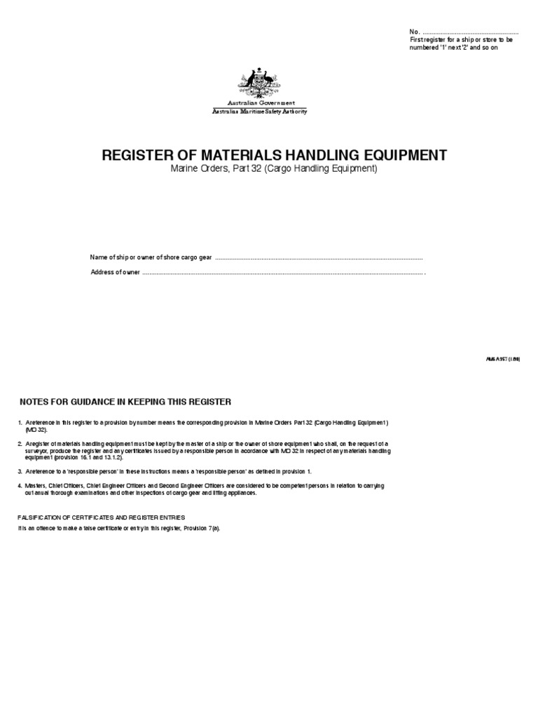 Register of Cargo Handling Equipment | PDF | Crane (Machine) | Rope