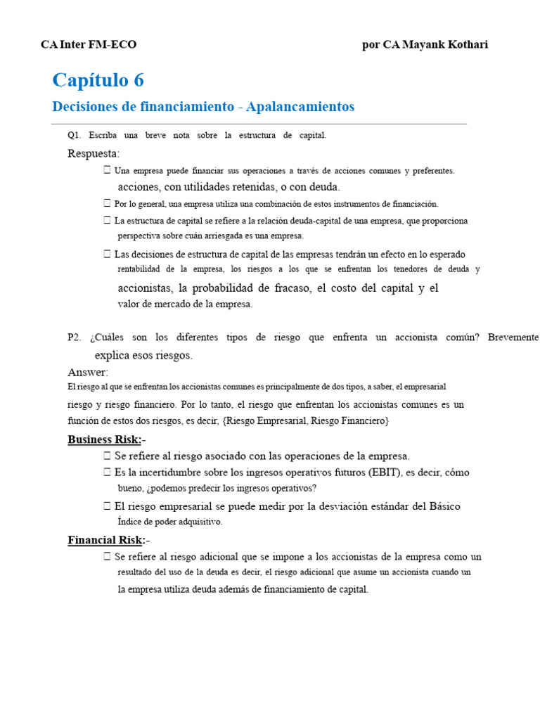 Estructura de Capital y Apalancamiento Financiero | PDF ...