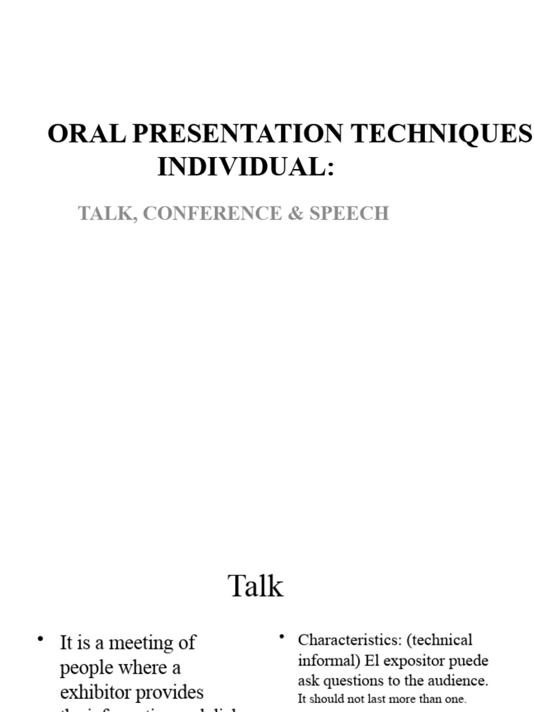 TECHNIQUES FOR INDIVIDUAL ORAL PRESENTATION | PDF | Public Speaking ...