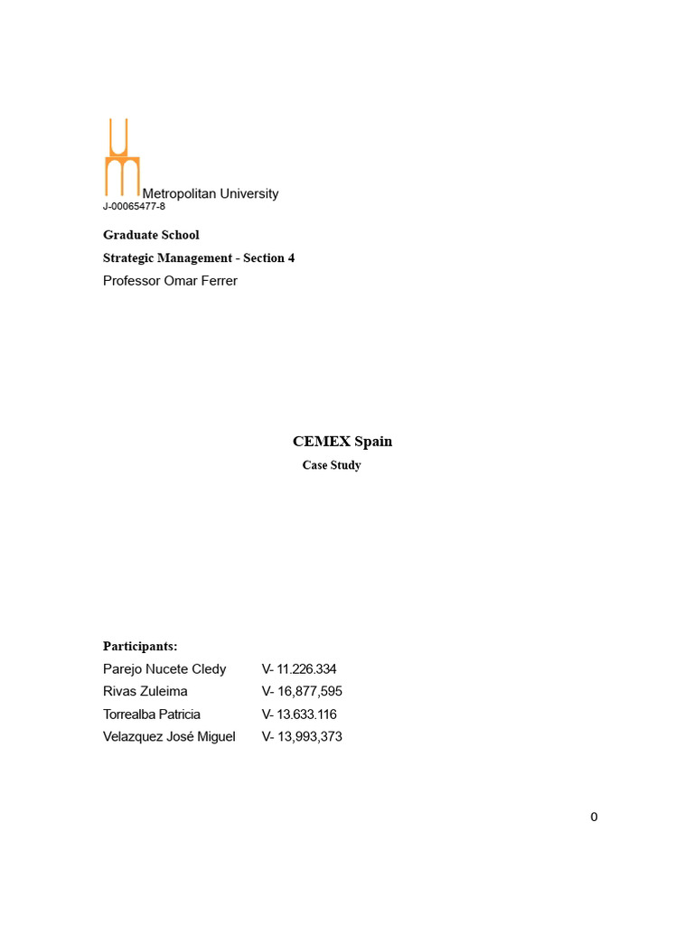 CEMEX Spain Strategic Management Case Study | PDF | Swot Analysis ...