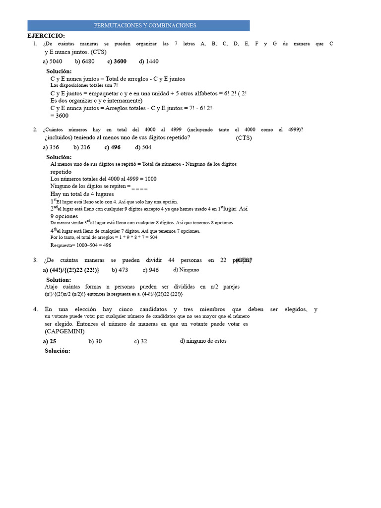 Ejercicios de Permutaciones y Combinaciones | PDF | Triángulo ...