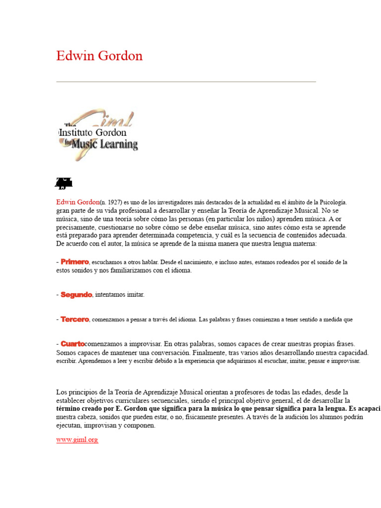 Teoría Del Aprendizaje Musical - Edwin Gordon | PDF | Aprendizaje ...