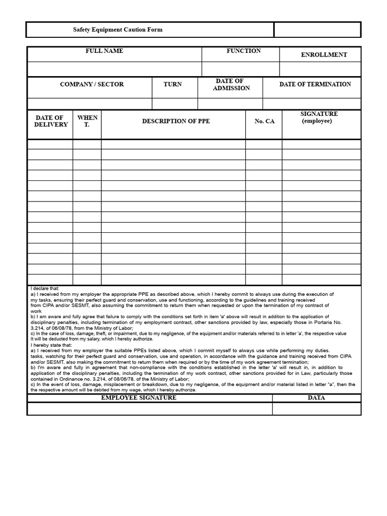 EPI Caution Model (6) | PDF | Employment | Personal Protective Equipment