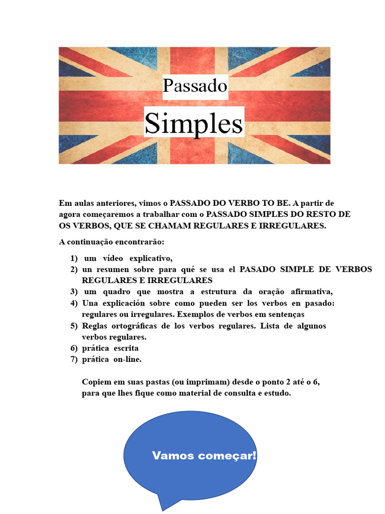 Passado Simples: Verbos Regulares e Irregulares | PDF | Assunto (gramática)