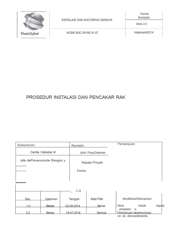 Prosedur Instalasi dan Penambatan Rak | PDF