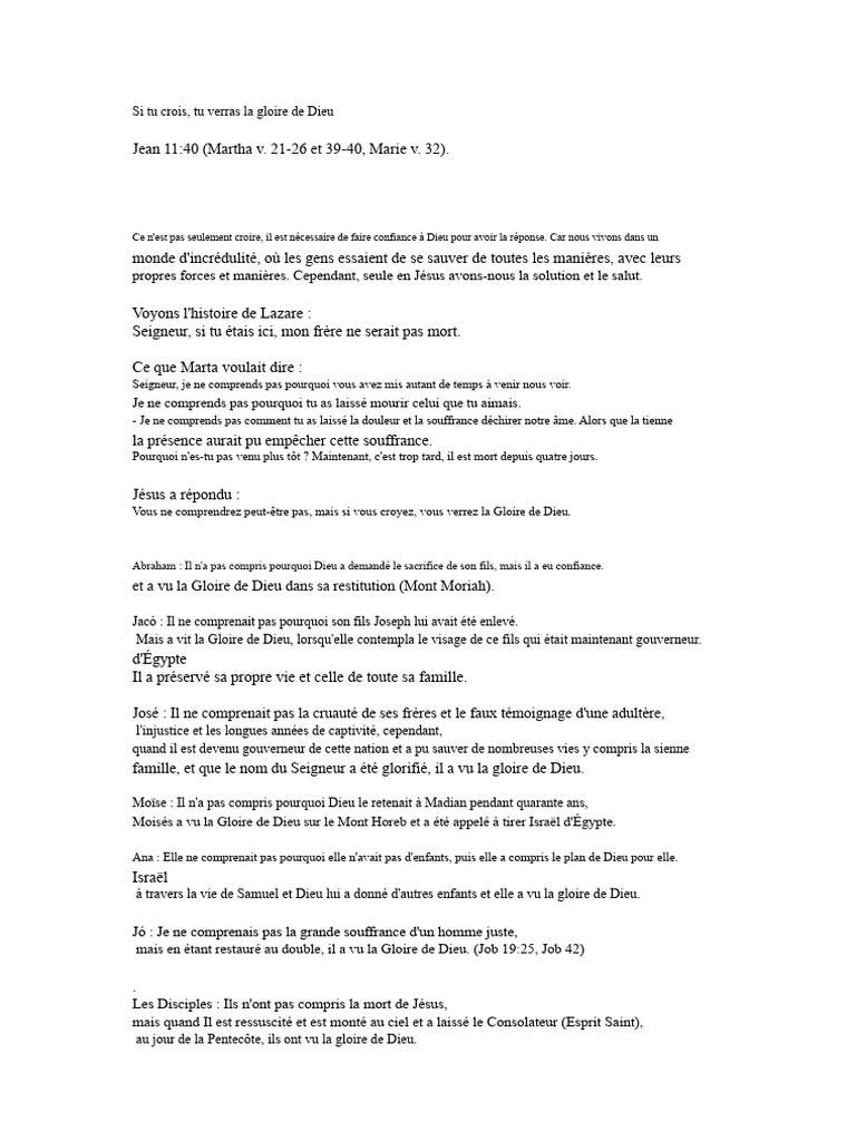 Croire pour voir la Gloire de Dieu | PDF | Dieu | Doctrines et ...