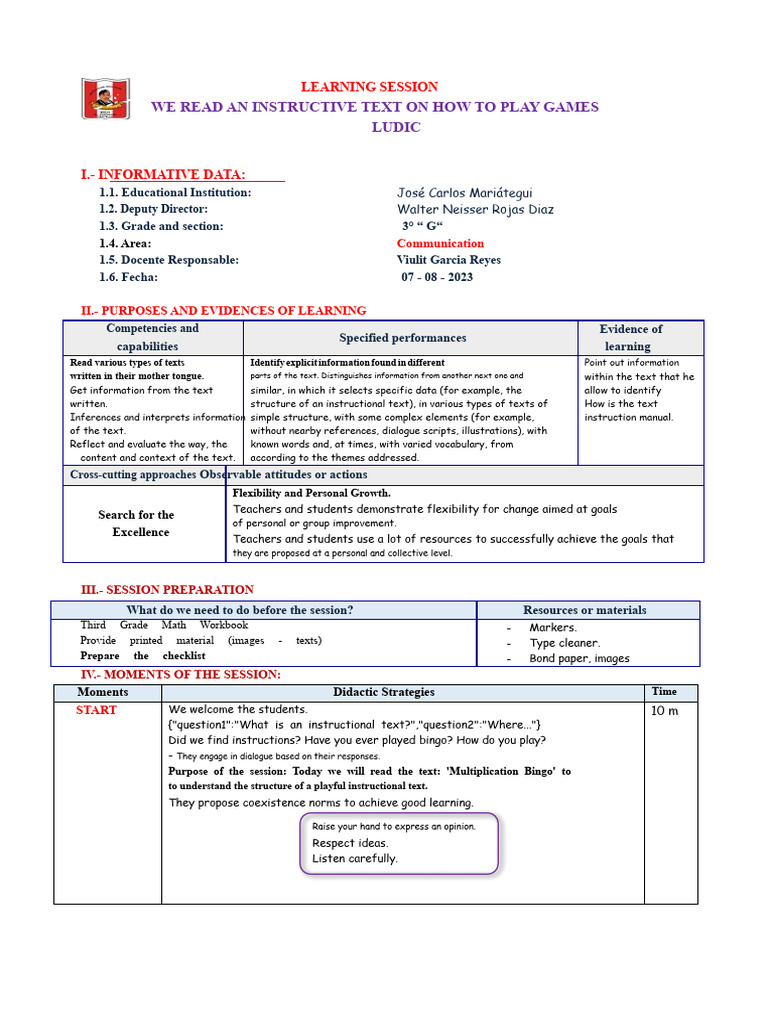 SESSION COM. WE READ A PLAYFUL INSTRUCTIVE TEXT | PDF | Information ...