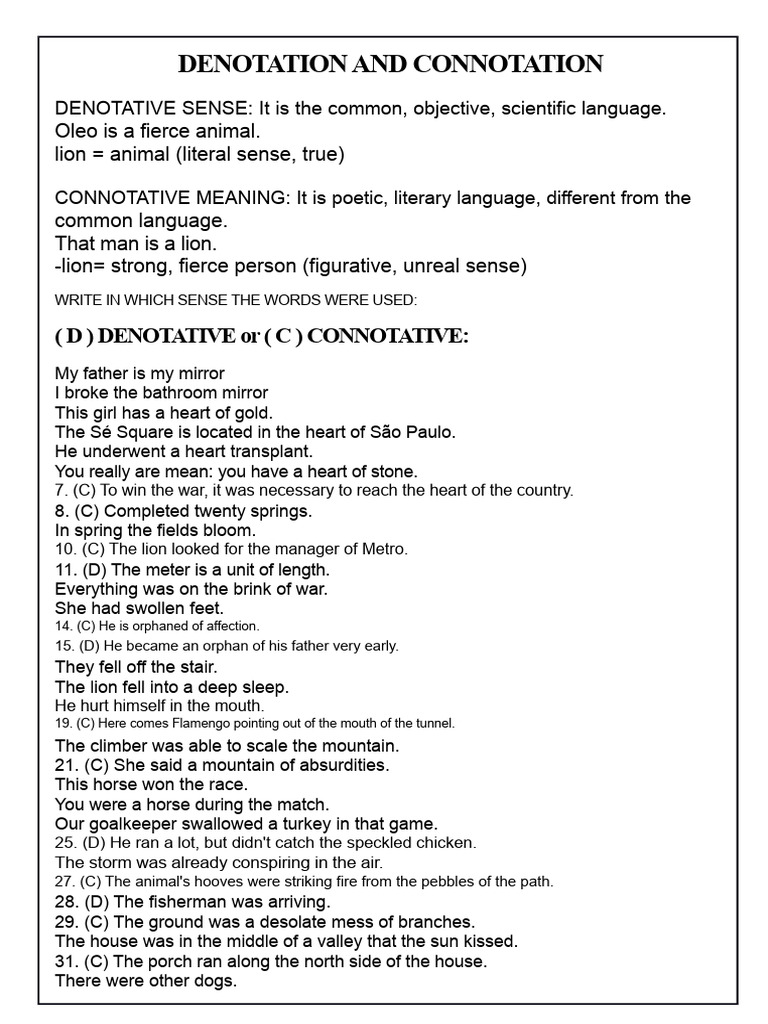 Denotation vs. Connotation Explained | PDF
