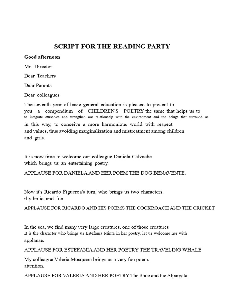 Script for the Reading Party | PDF