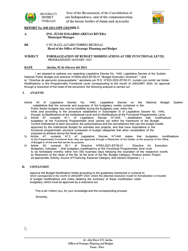 January 2024 Budget Modifications Report | PDF | Government