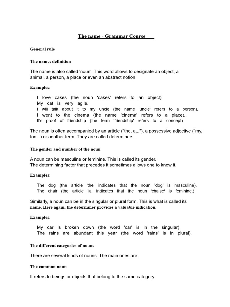 The name Course of Grammar | PDF | Grammatical Gender | Noun