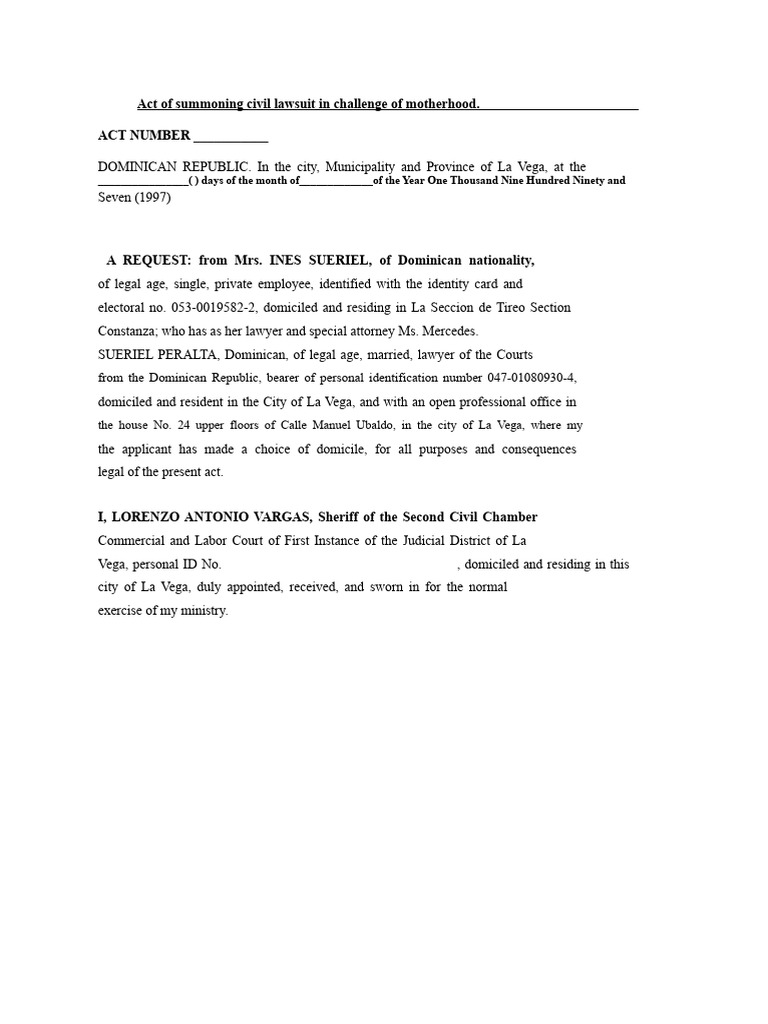 Civil Lawsuit for Motherhood Challenge | PDF | Identity Document ...