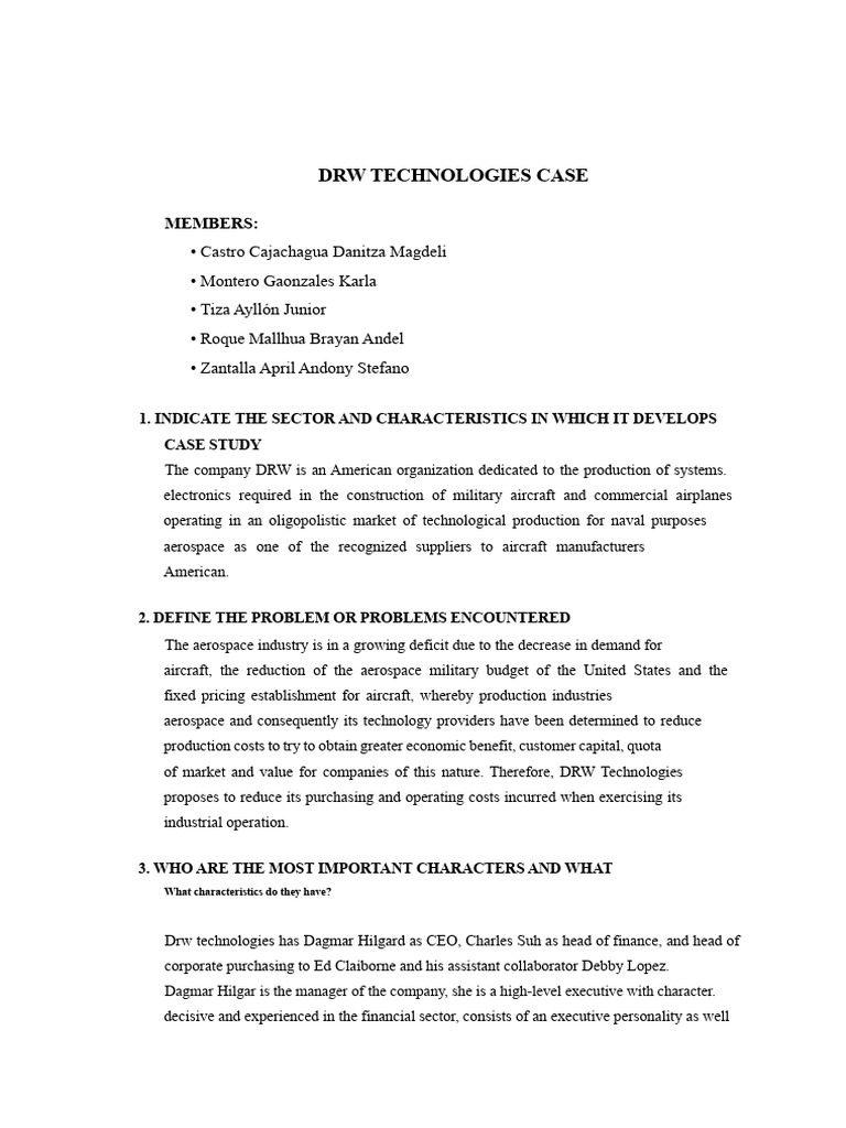 DRW Technologies Aerospace Case Study | PDF | Budget | Expense