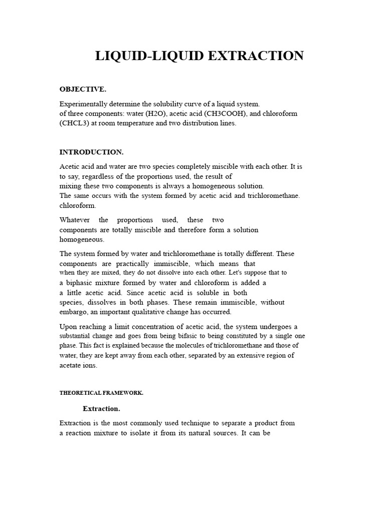 Liquid-Liquid Extraction: Solubility Study | PDF | Phase (Matter) | Solvent