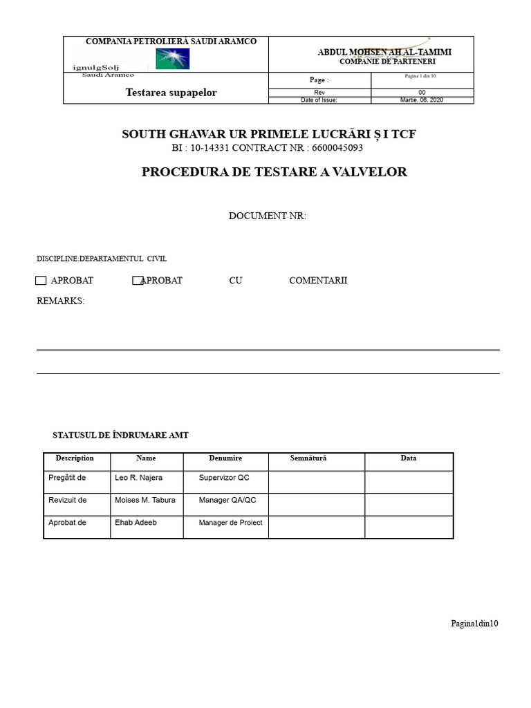 Procedura de Testare A Valvelor | PDF