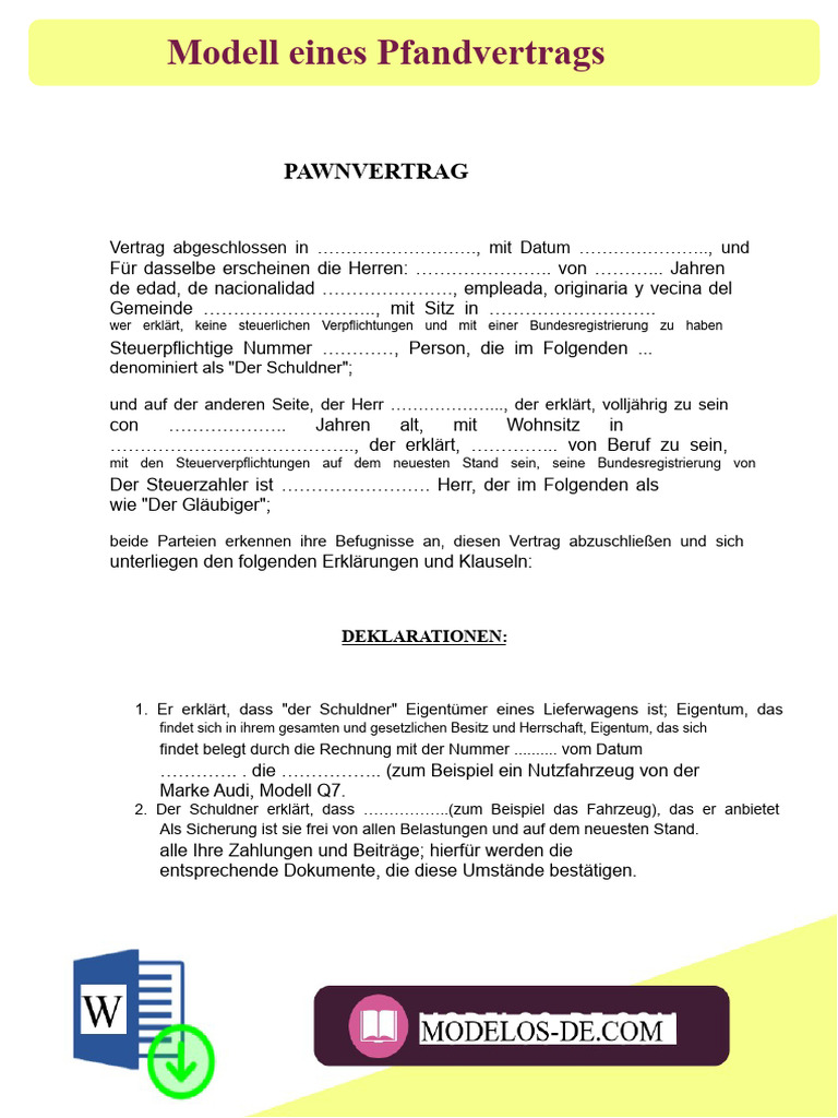 Mustervertrag Über Eine Pfandrecht | PDF