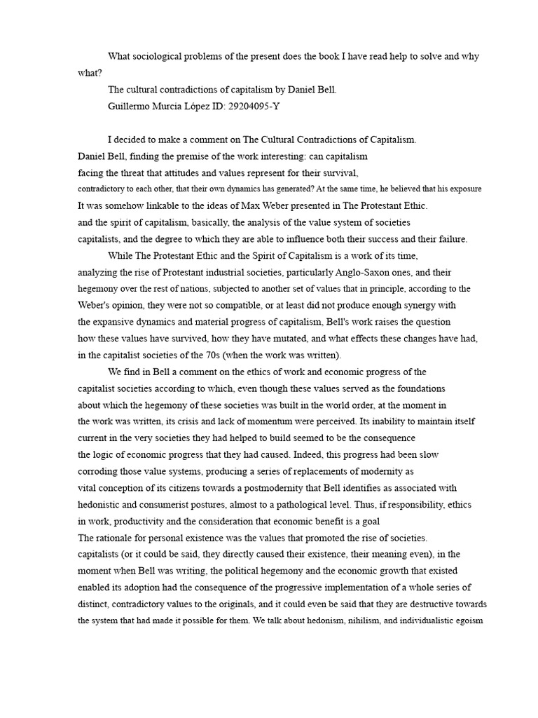 Analyzing Capitalism's Cultural Contradictions | PDF | Capitalism ...