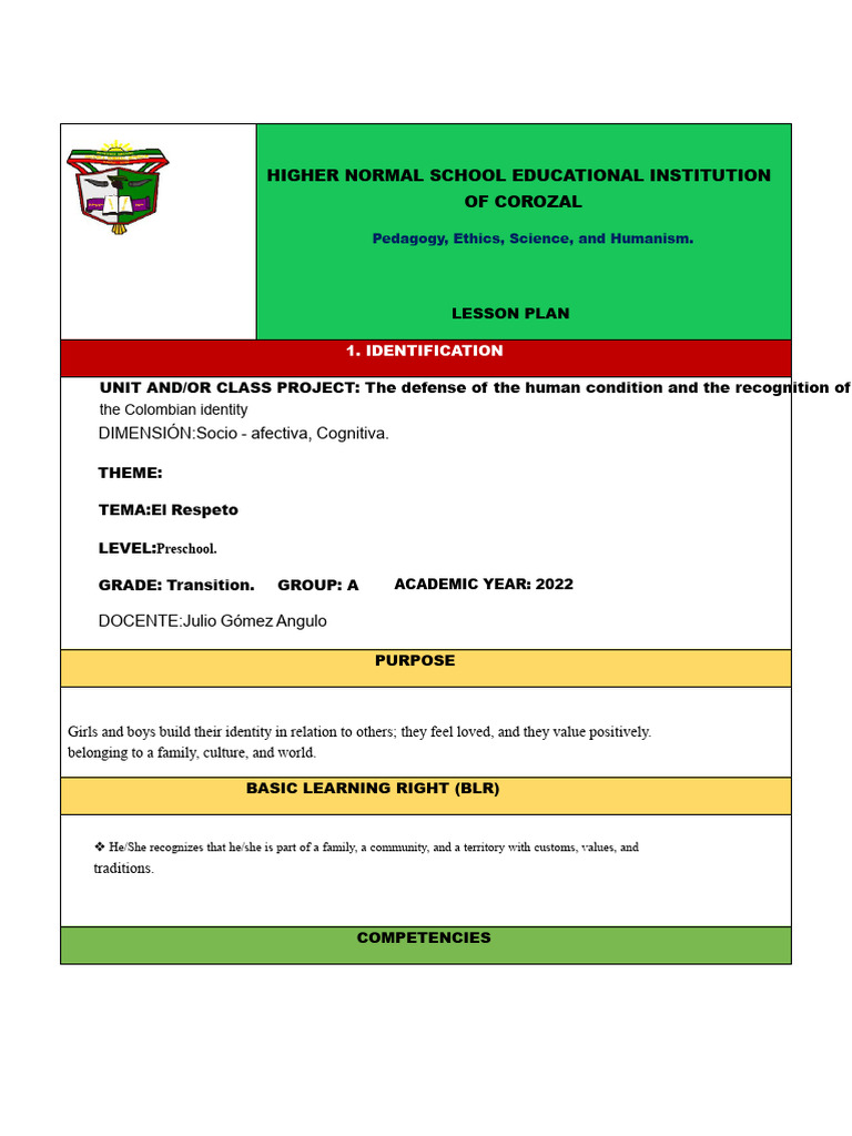 Preschool Lesson Plan on Respect | PDF | Emotions | Value (Ethics)