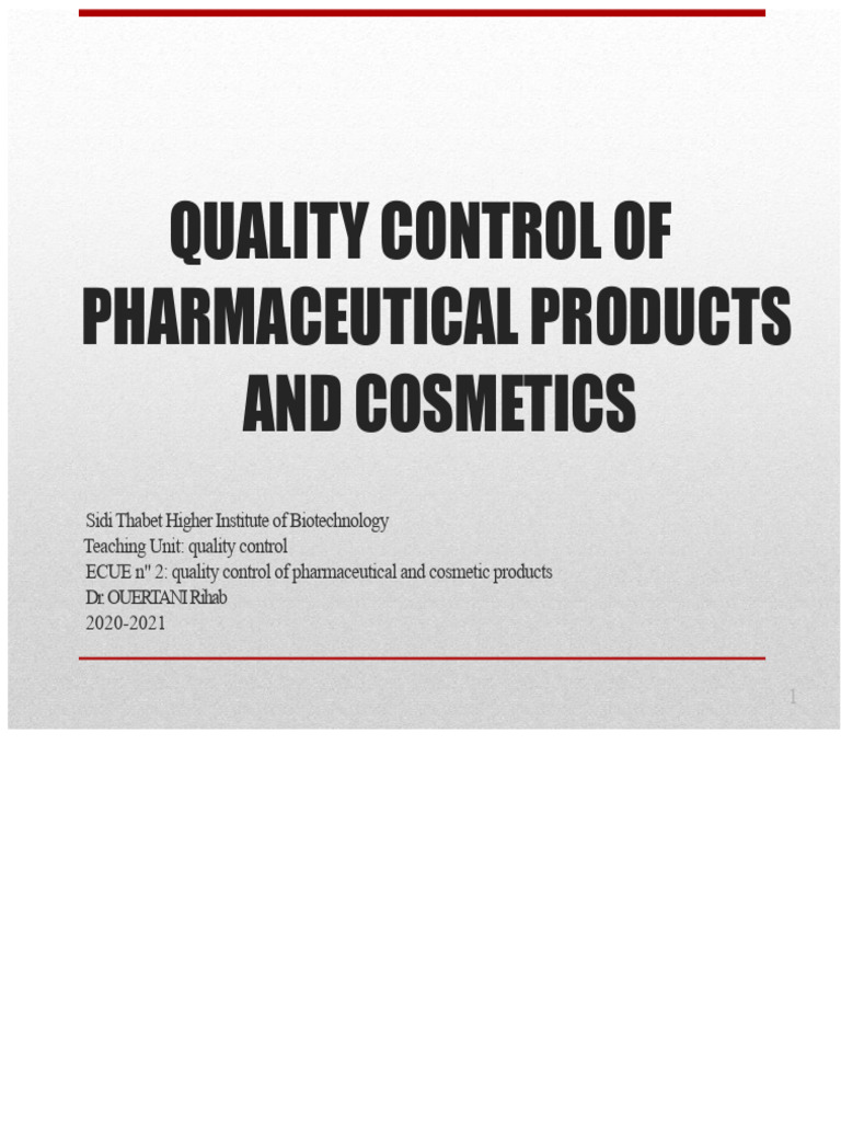 Quality Control in Pharmaceuticals & Cosmetics | PDF | Bioavailability ...