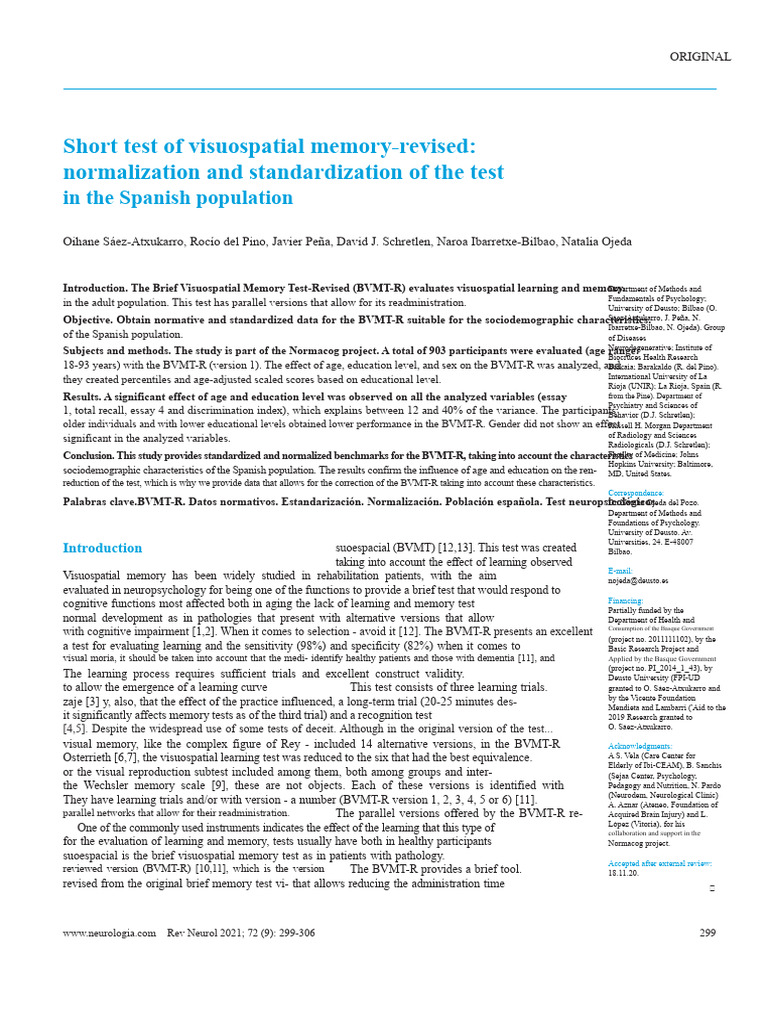 BVMT-R Scoring and Validation | PDF | Memory | Neuropsychological ...