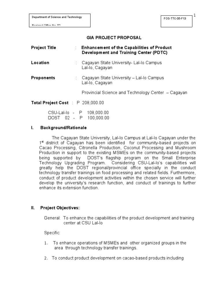 Department of Science and Technology Regional Office No. 02 FOS-TTC-05 ...