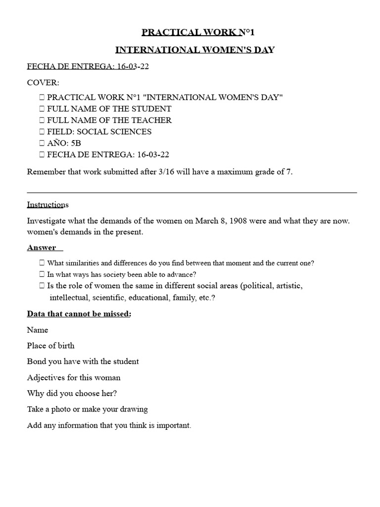 PRACTICAL WORK N°1 International Women's Day 5 | PDF