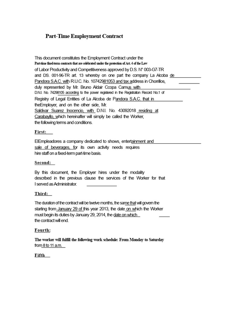 Part-Time Employment Contract | PDF | Employment | Employee Relations