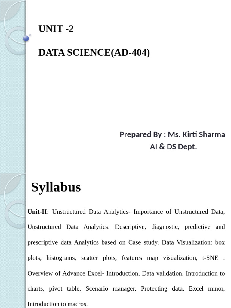 Data Science unit 2 | PDF | Microsoft Excel | Analytics