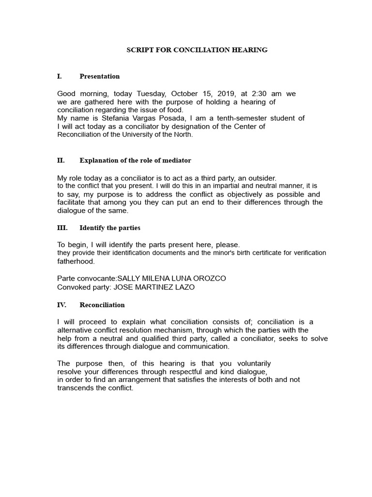 Conciliation Hearing Script for Child Support | PDF | Cost Of Living ...