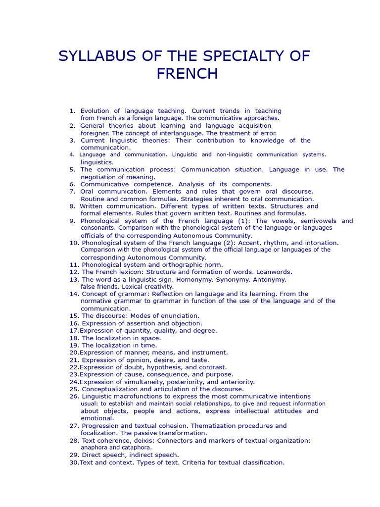 French Language Teaching Syllabus | PDF | Linguistics | France