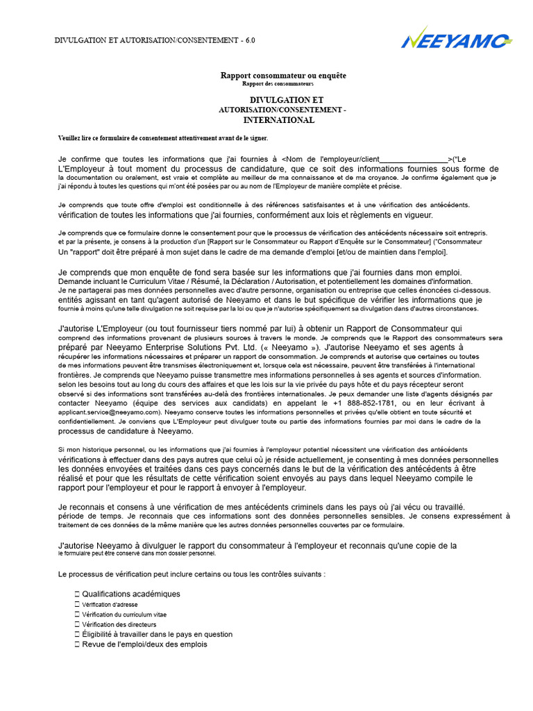 Consentement pour Vérification des Antécédents | PDF | Réseautage social