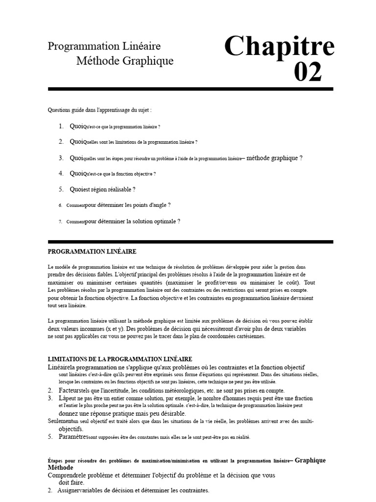 Guide sur la Programmation Linéaire Graphique | PDF | Optimisation ...