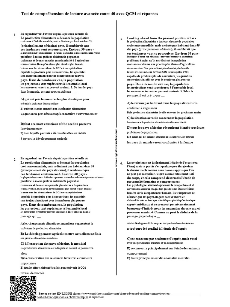 Test de compréhension lecture avancée 40 | PDF | Psychologie | Caféine