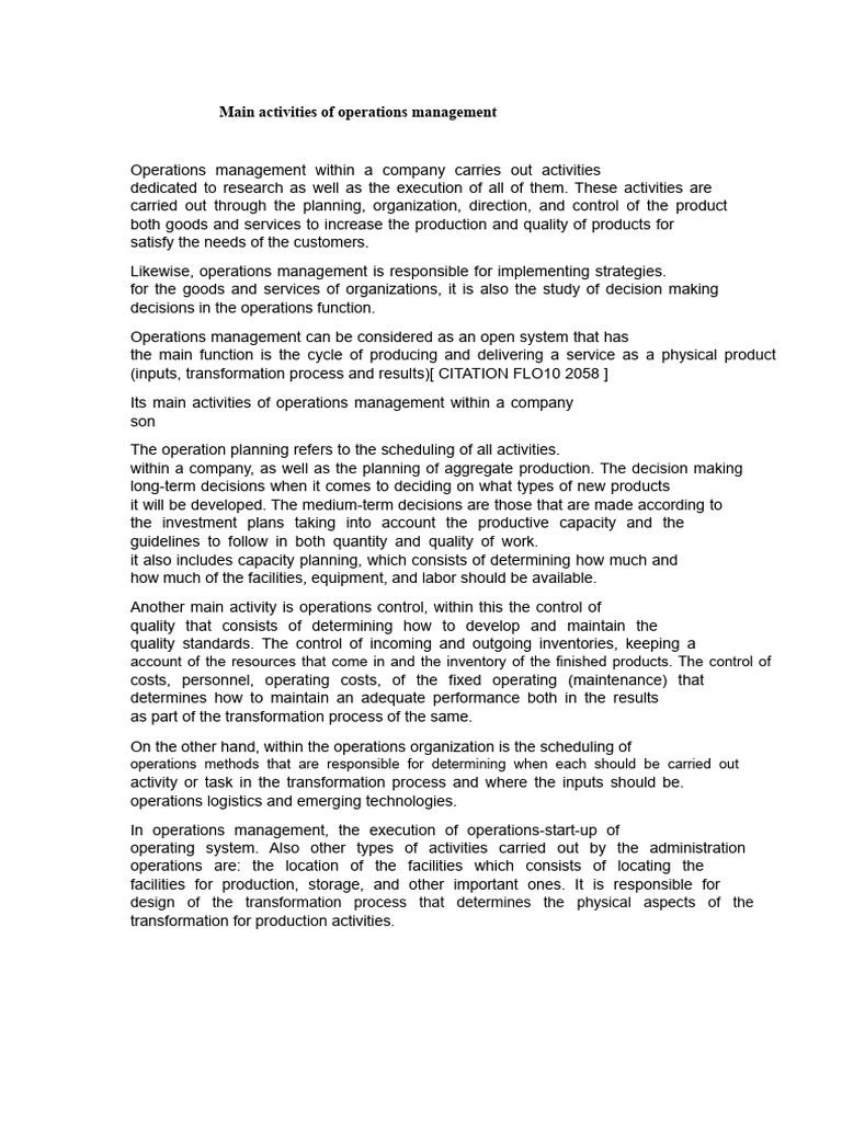 Key Activities in Operations Management | PDF | Operations Management ...