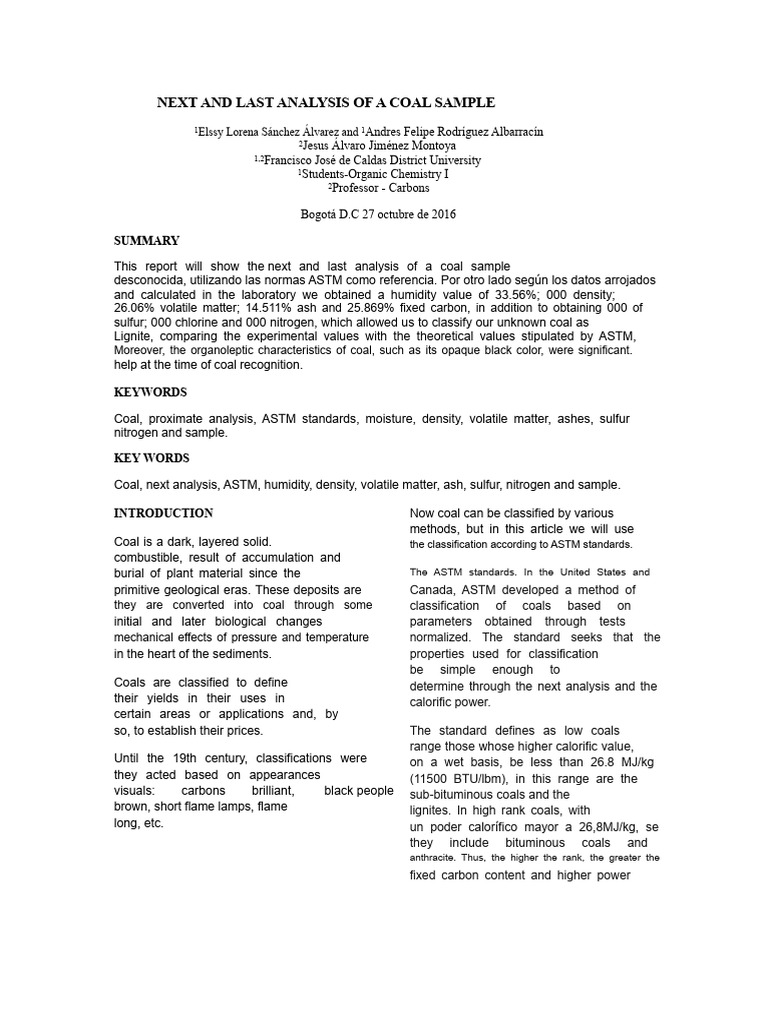 Final Coal Sample Analysis Report | PDF | Coal | Combustion