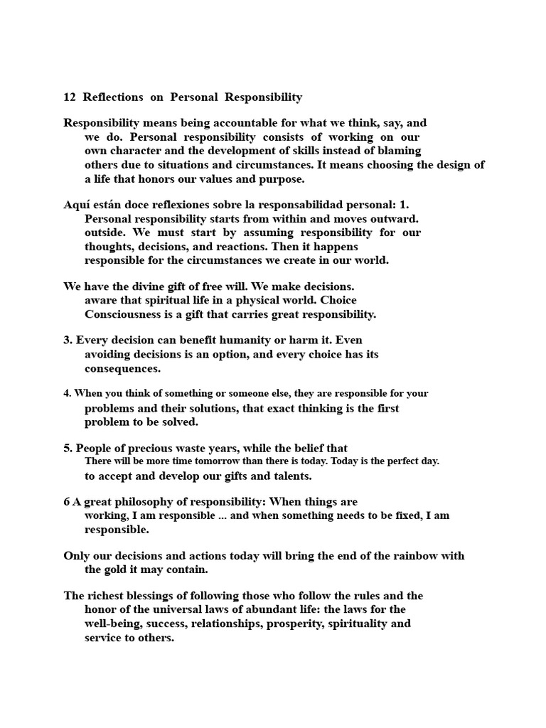 12 Reflections On Personal Responsibility | PDF | Thought | Free Will