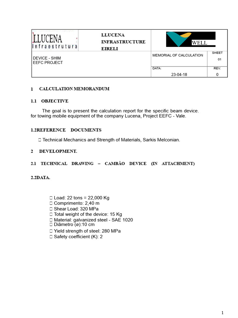 Calculation Report for EEFC Towing Device | PDF | Structural ...