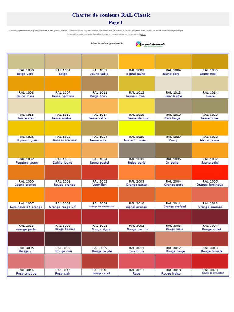 Nuancier des couleurs RAL Classic | PDF | Rouge | Marron