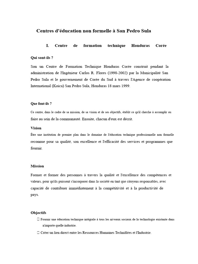 Éducation non formelle à San Pedro Sula | PDF | Honduras | Certificat ...
