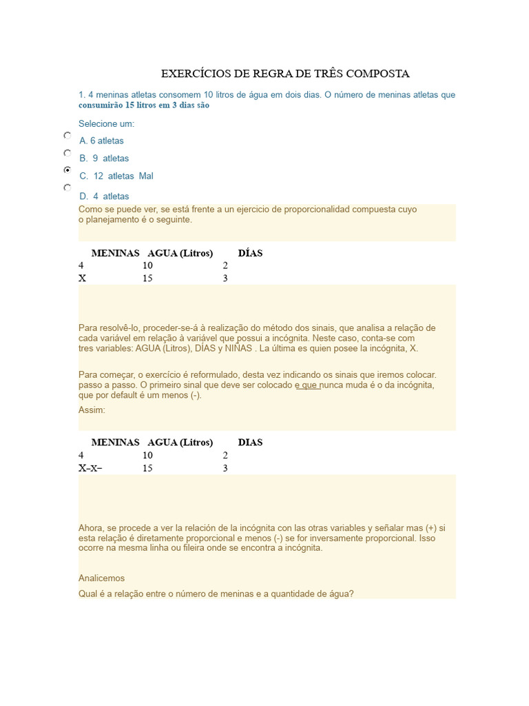 Exercícios de Regra de Três Composta | PDF | Tempo | Matemática