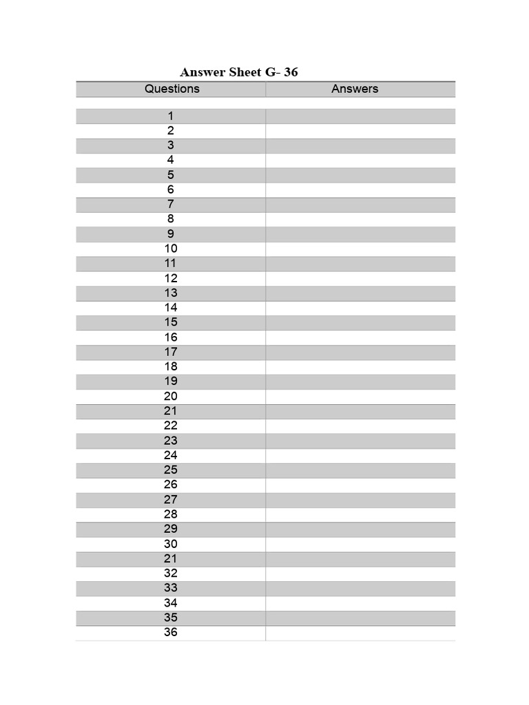 Answer Sheet G-36: Questions & Answers | PDF