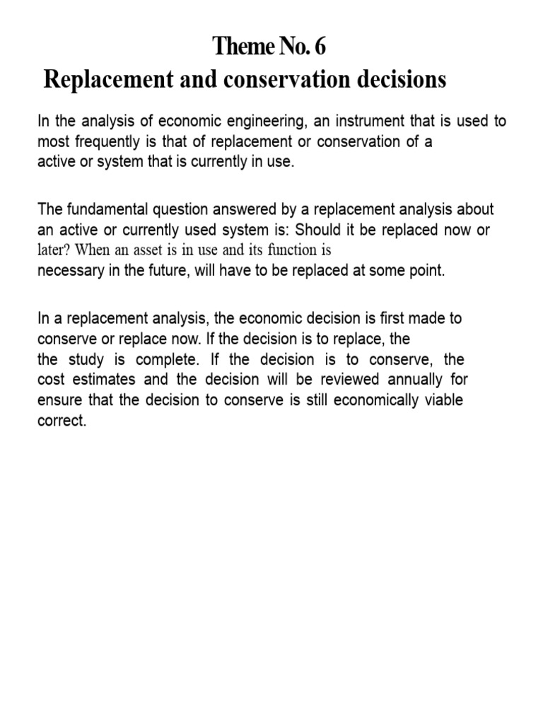 Replacement Analysis for Asset Management | PDF | Business | Economies