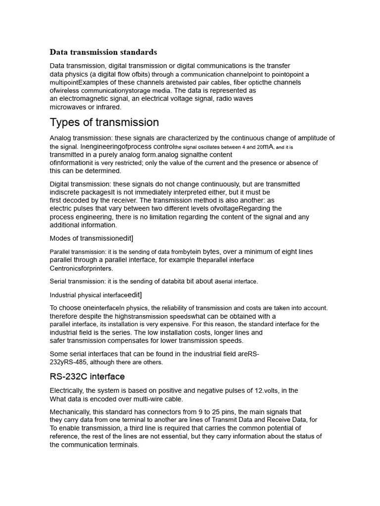 Data Transmission Standards Explained | PDF | Transmission Medium ...