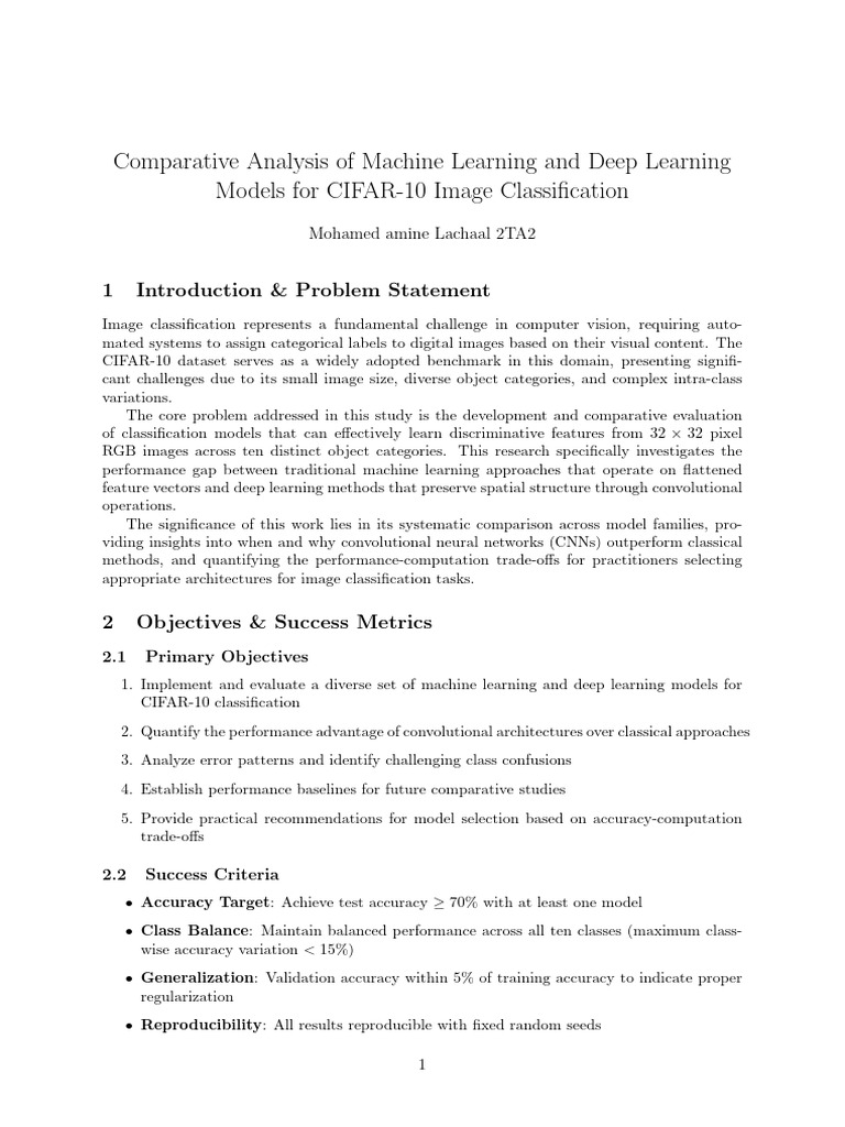 Machine Learning vs Deep Learning for CIFAR-10 | PDF | Deep Learning ...