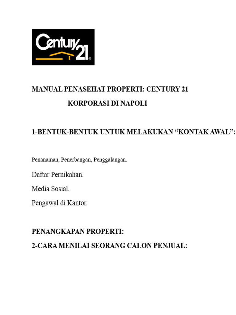 Panduan Penasehat Properti Century 21 | PDF