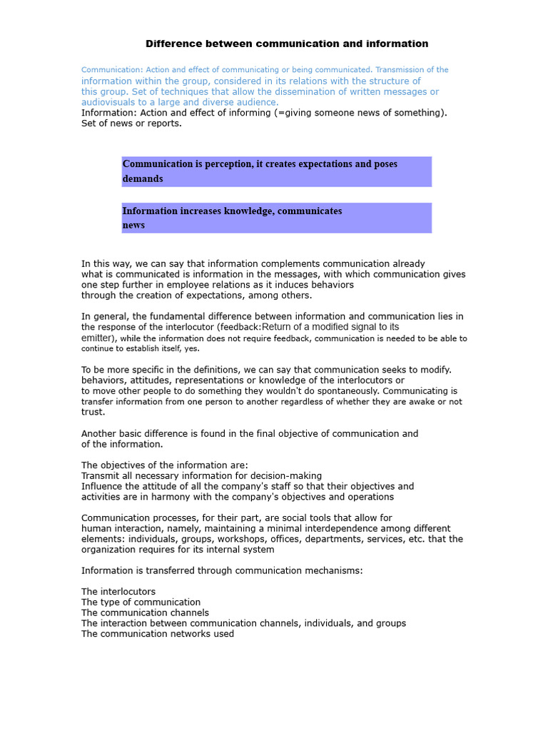 Communication vs. Information Explained | PDF