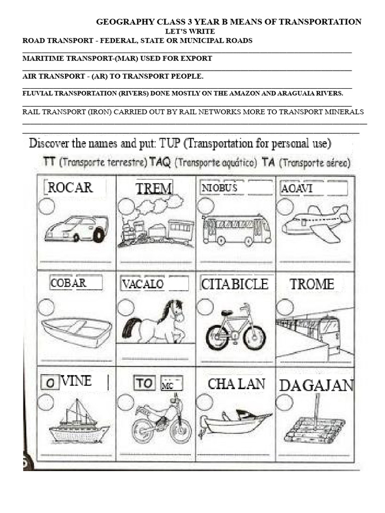 Geography Class 3rd Year B Means of Transport | PDF