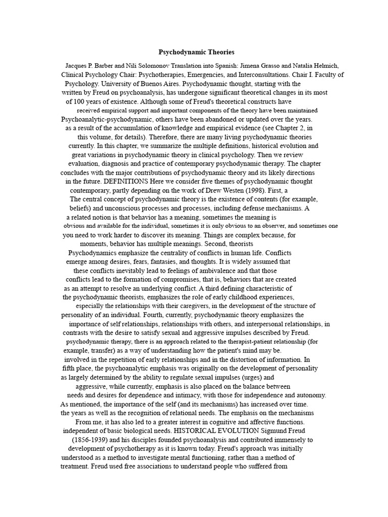 Overview of Psychodynamic Theories | PDF | Psychoanalysis | Psychodynamics