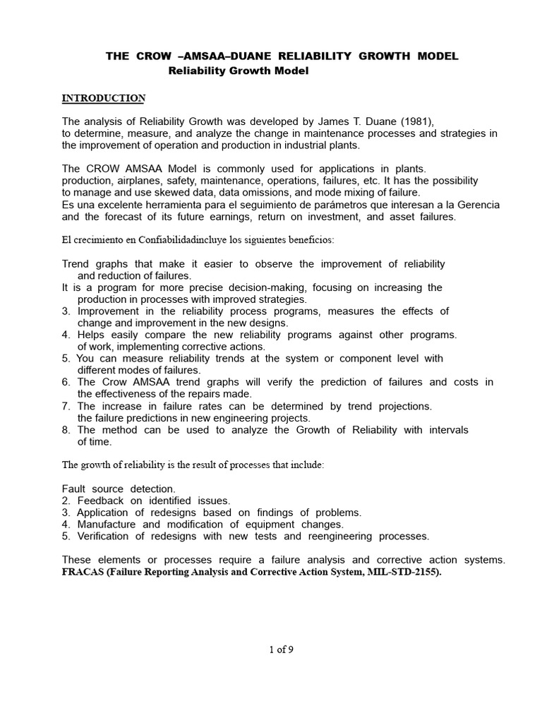 Crow AMSAA Reliability Growth Model | PDF | Reliability Engineering ...