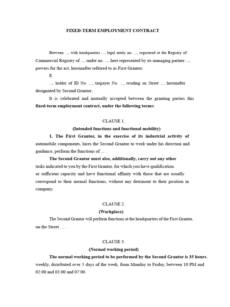 Fixed-Term Employment Contract Template | PDF | Insurance | Economies